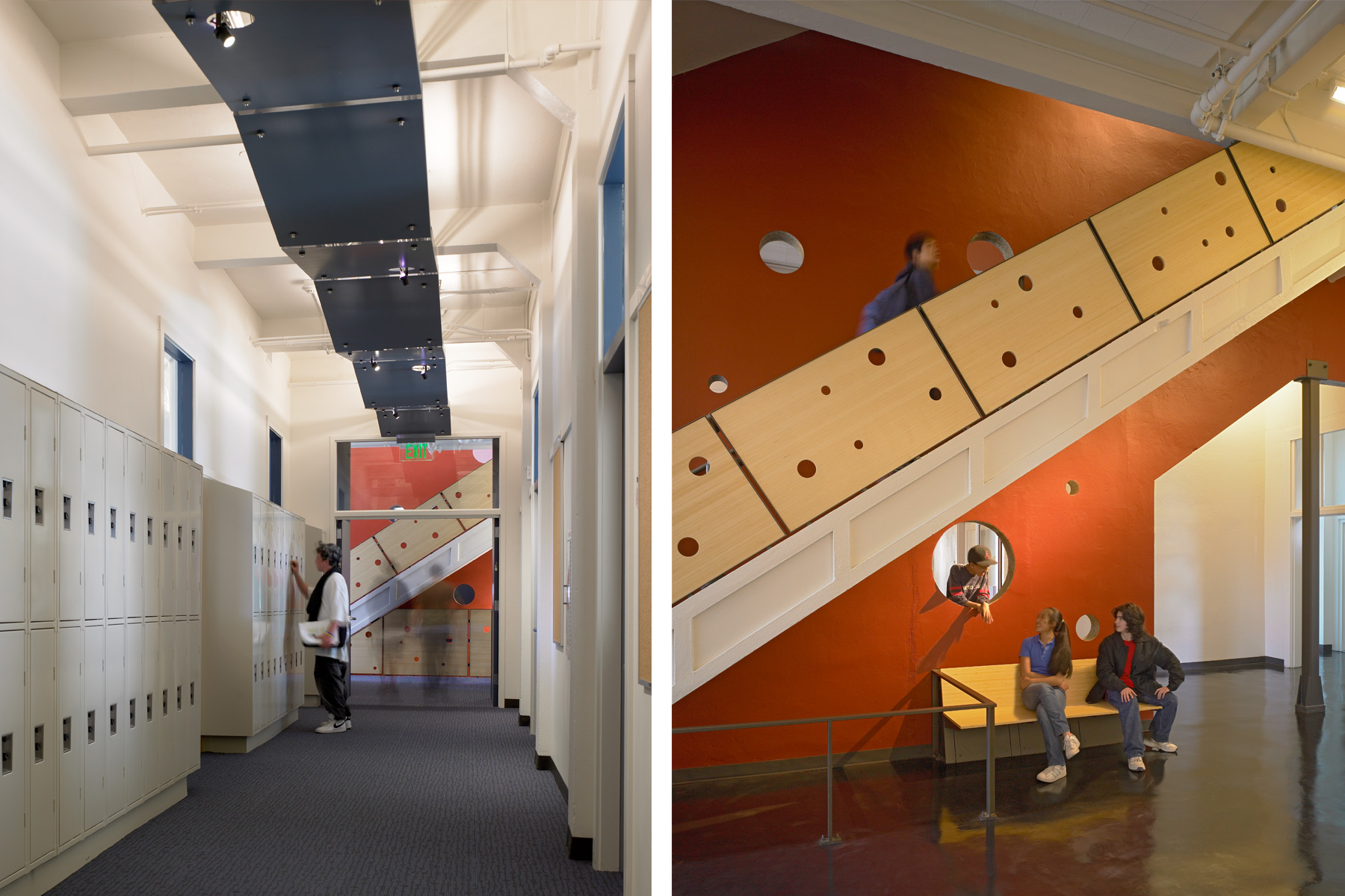 The Bay School of San Francisco is located in a historic landmark Army barracks in the Presidio, intertwining historic preservation, adaptive reuse, and sustainability. The new, independent high school is designed to require less than half the energy consumption required to construct and operate a new school building of comparable size.