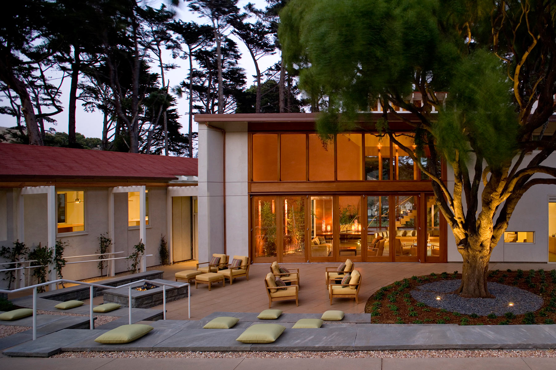 Cavallo Point- the Lodge at the Golden Gate is the result of an adaptive reuse and new construction effort at Fort Baker, a former military fortification at the foot of the Golden Gate Bridge in Sausalito- the complex is LEED Gold certified and the historic and new buildings are sensitively integrated into the National Register Historic district. Cavallo Point is the first new National Park Lodge in over a decade.