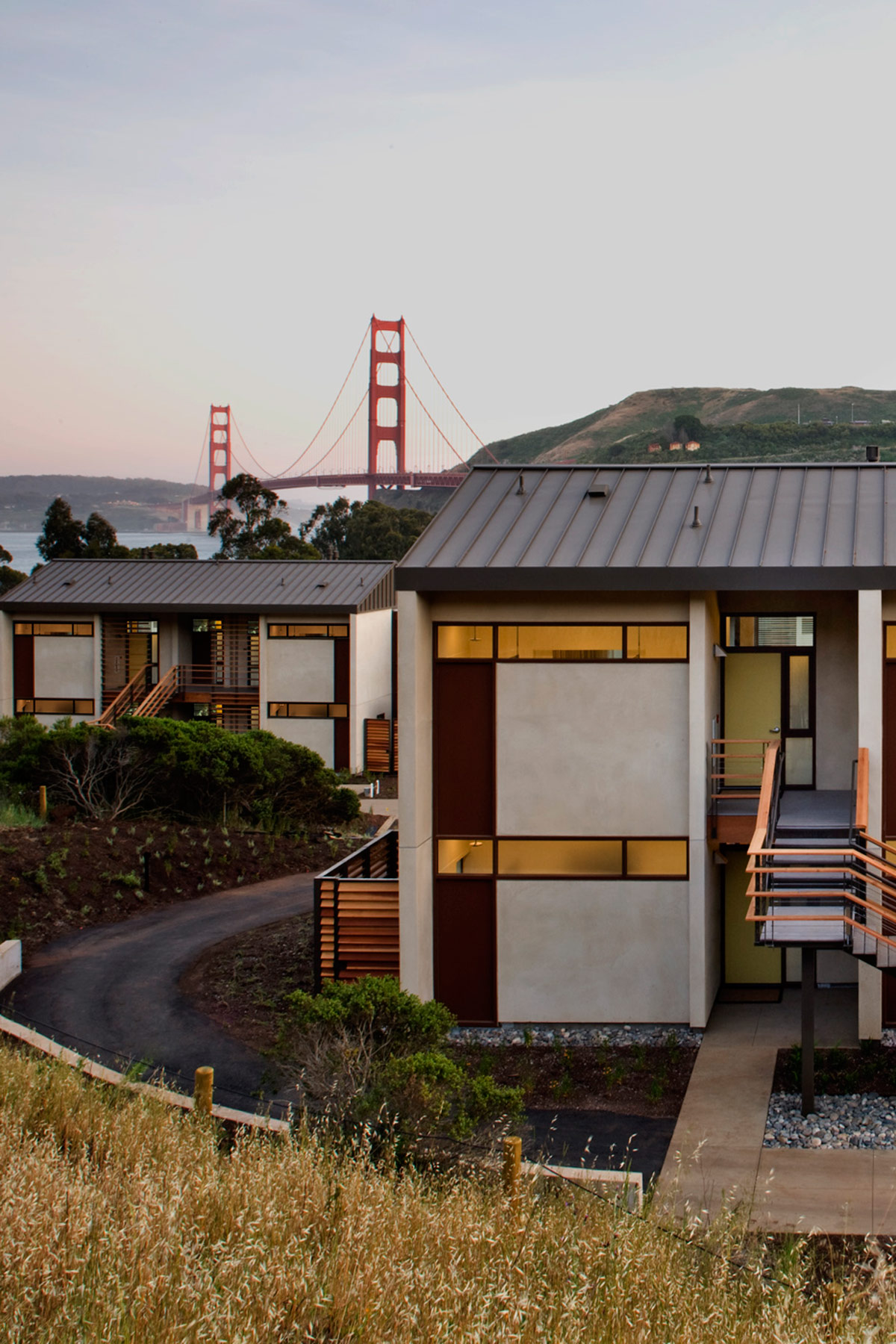 Cavallo Point- the Lodge at the Golden Gate is the result of an adaptive reuse and new construction effort at Fort Baker, a former military fortification at the foot of the Golden Gate Bridge in Sausalito- the complex is LEED Gold certified and the historic and new buildings are sensitively integrated into the National Register Historic district. Cavallo Point is the first new National Park Lodge in over a decade.