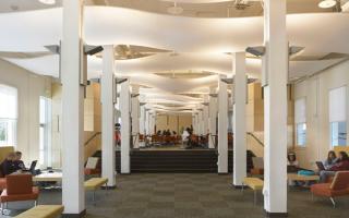 The Bay School of San Francisco is located in a historic landmark Army barracks in the Presidio, intertwining historic preservation, adaptive reuse, and sustainability. The new, independent high school is designed to require less than half the energy consumption required to construct and operate a new school building of comparable size.